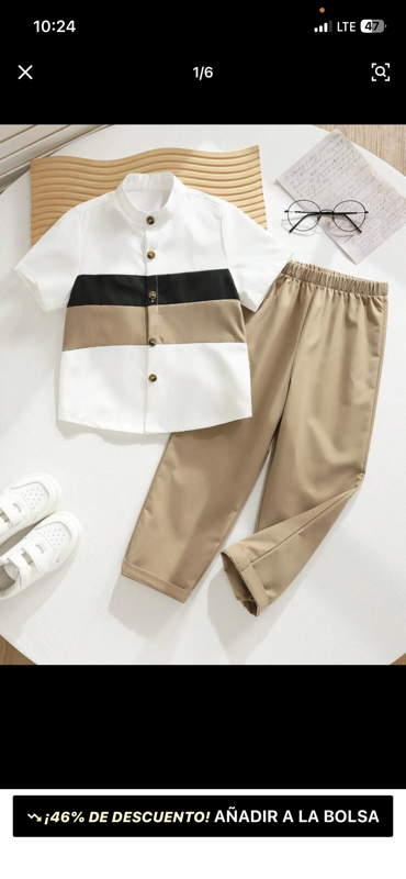 Conjunto Pantalón Casual Camisa botones Beige con Negro