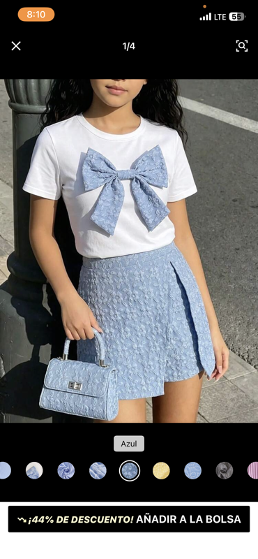Conjunto Falda Short Azul Lazo Aplique