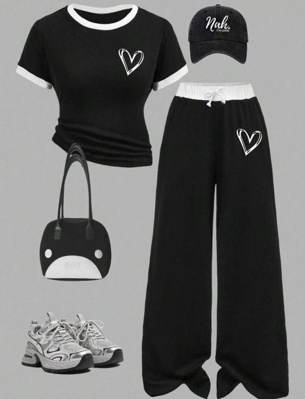 Conjunto Informal NegroCorazon Pantalón ancho