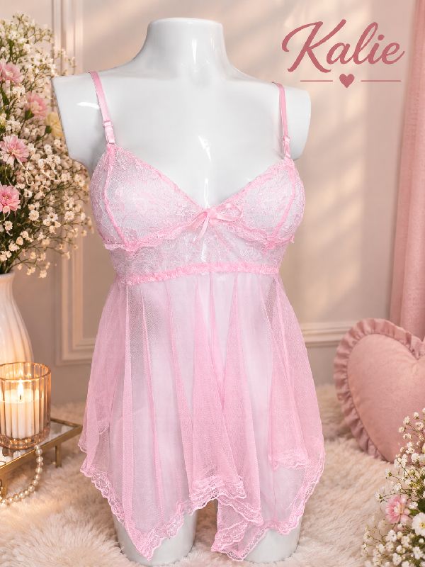 BABYDOLL DE ENCAJE ROSA TALLA UNICA