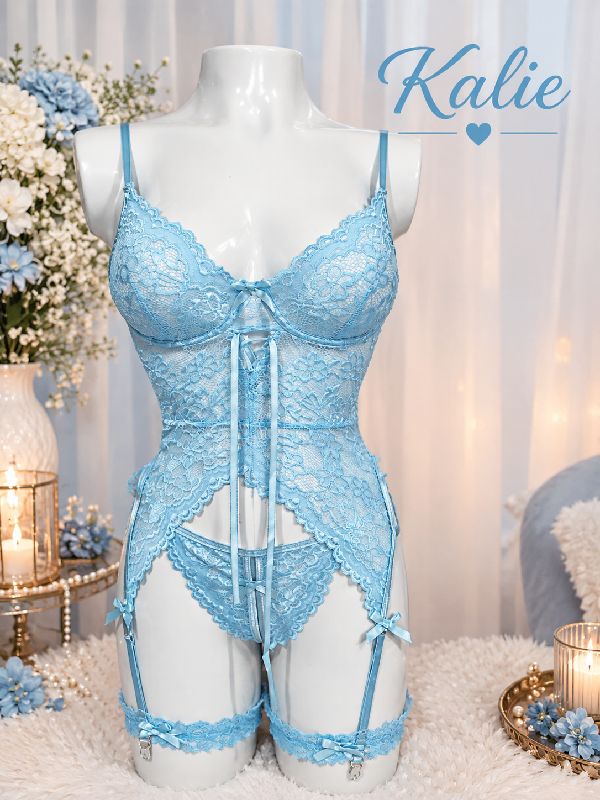 LENCERÍA 3 PIEZAS CELESTE TALLA M