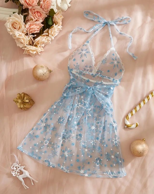 LENCERÍA ESTAMPADO COPOS CELESTE TALLA S