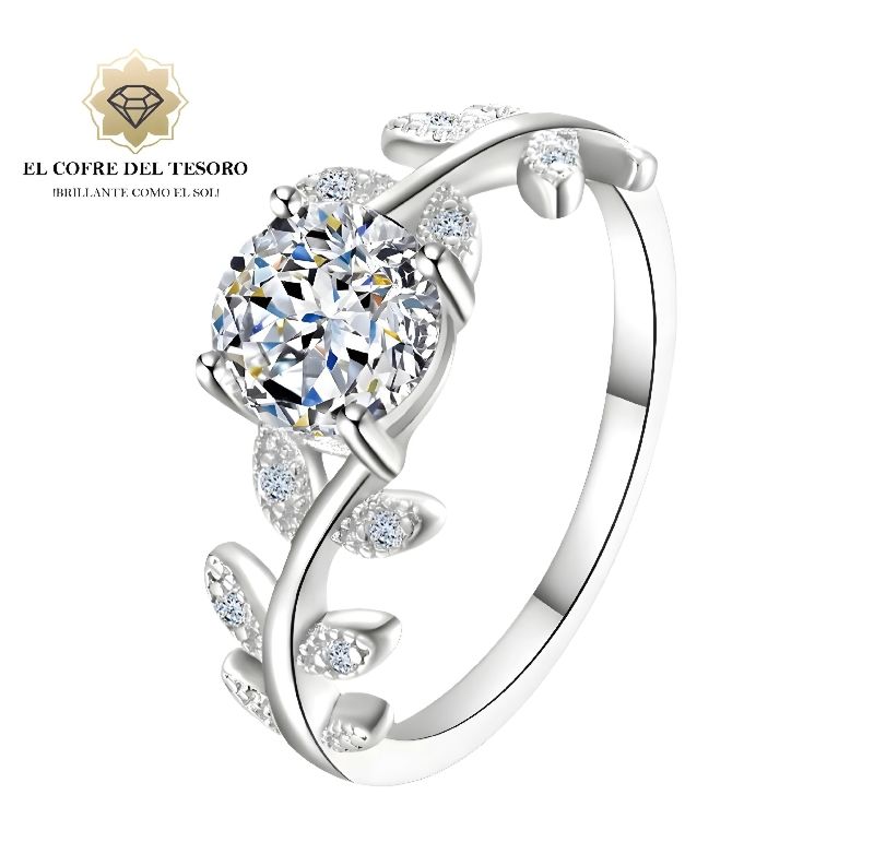 Anillo de Compromiso, Plata 925, Piedra Moissanita 1CT.