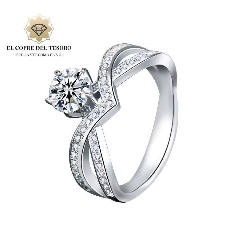 Anillo de compromiso, Plata 925, Piedra Moissanita 1CT.
