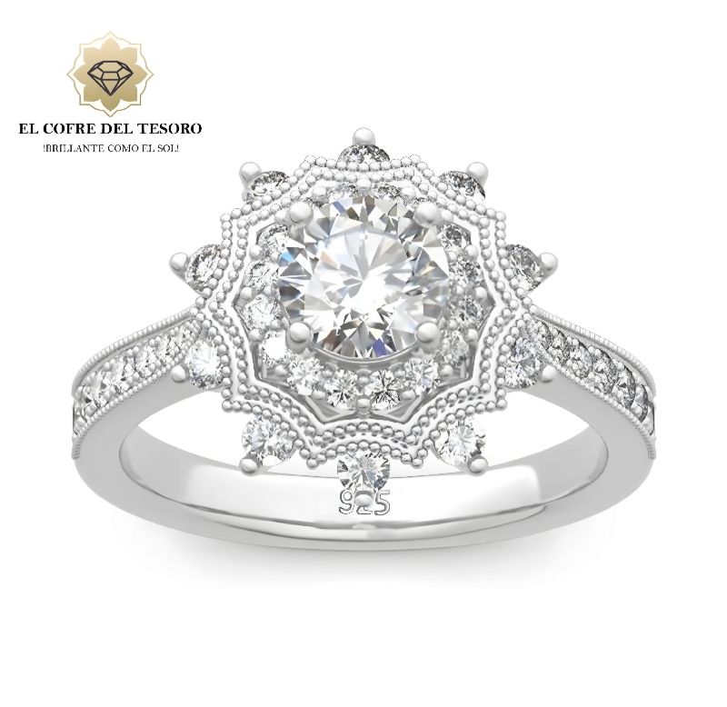 Anillo Copo de Nieve, Plata 925, Piedra Moissanita 1CT.