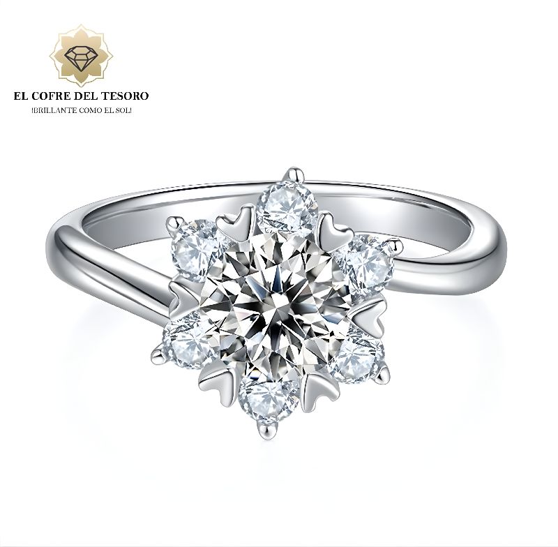 Anillo de compromiso, Plata 925, Piedra Moissanita 1CT.