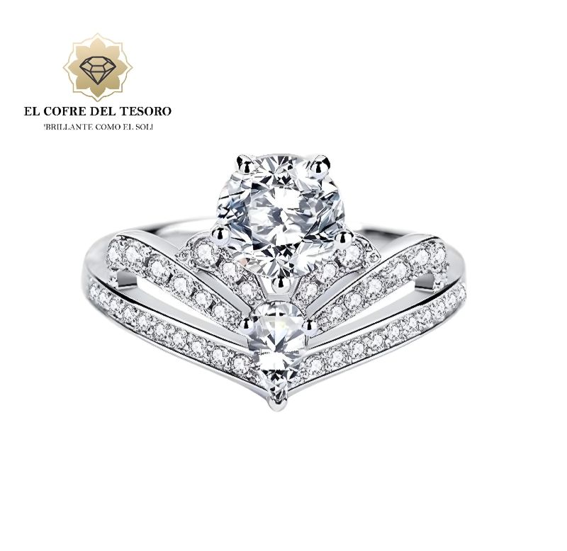 Anillo de Compromiso Corona Brillante, Plata 925, Piedra Moissanita 1CT.