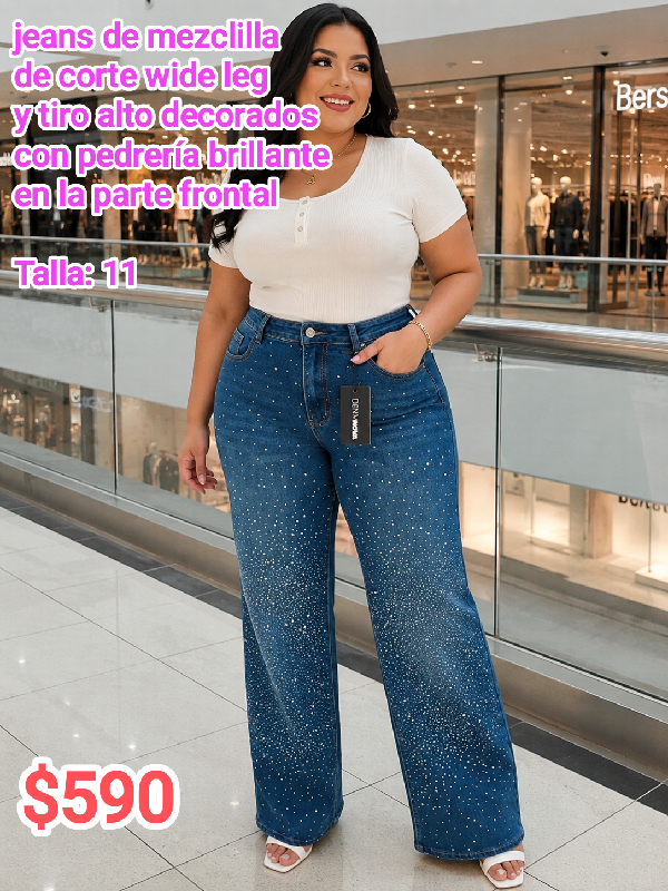 pantalón holgado con pedreria