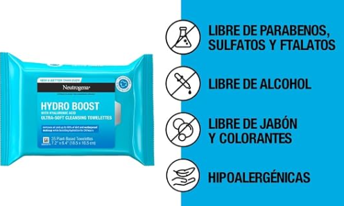 Neutrogena Toallitas limpiadoras Hydro Boost Ácido Hialurónico 25 pz