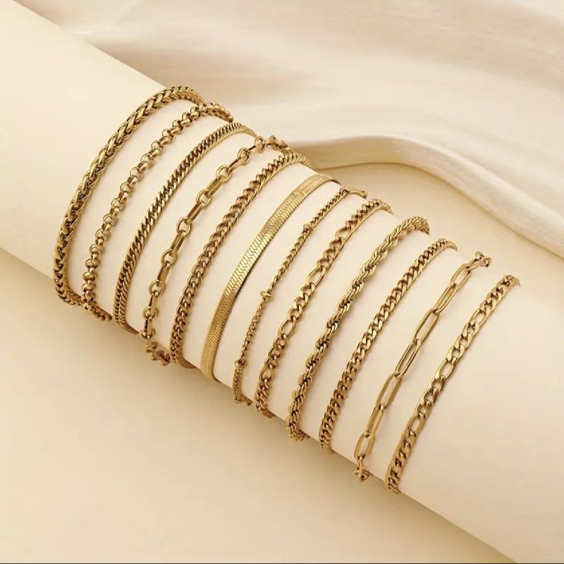 PULSERA CADENA ORO TIPO MULTIVARIADAS DE ACERO INOXIDABLE 23CM