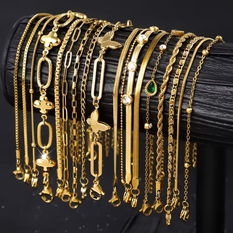 PULSERA MINIMALISTA DAMA ACERO INOXIDABLE DORADO 22 CM