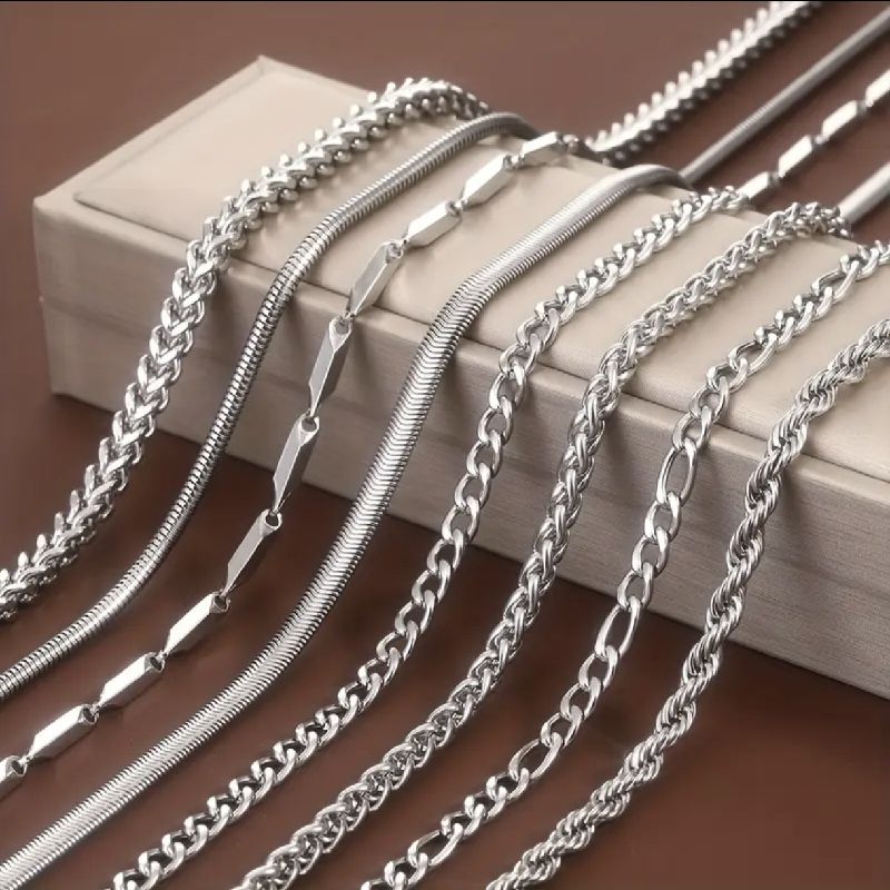COLLAR CADENA PLATA VARIADA DE ACERO INOXIDABLE 55CM
