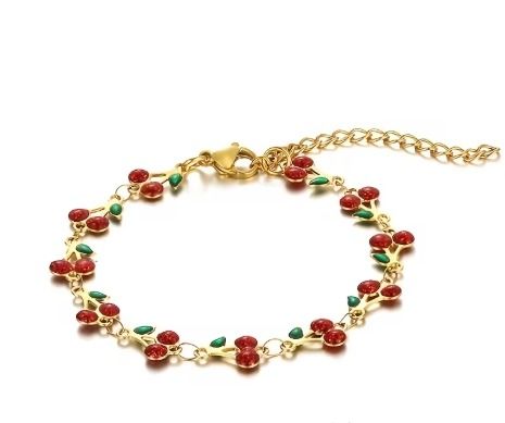 PULSERA DAMA CEREZAS ROJA ACERO INOXIDABLE 21CM