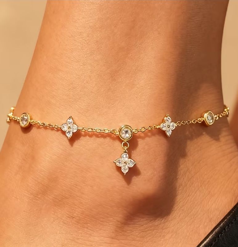 TOBILLERA FLOR COLGANTE DORADA ACERO INOXIDABLE 18CM