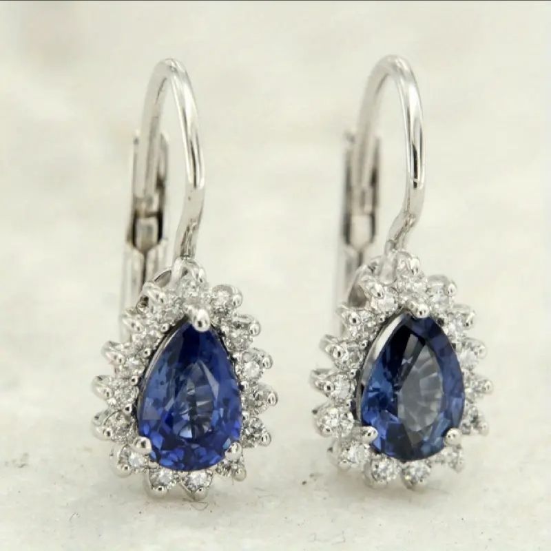 PENDIENTES PLATEADOS CON CIRCONITA AZUL DE ALEACION DE ZINC