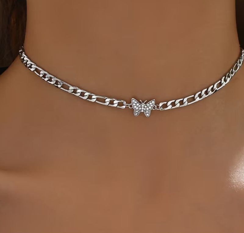 CADENA CUELLO DE MARIPOSA BLANCO DORADO ACERO INOXIDABLE 38CM