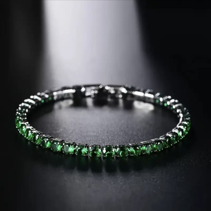 PULSERA CADENA PLATA TIPO TENIS CON PIEDRAS VERDES 18CM