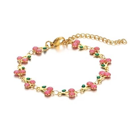 PULSERA DAMA CEREZAS ROSA ACERO INOXIDABLE 21CM