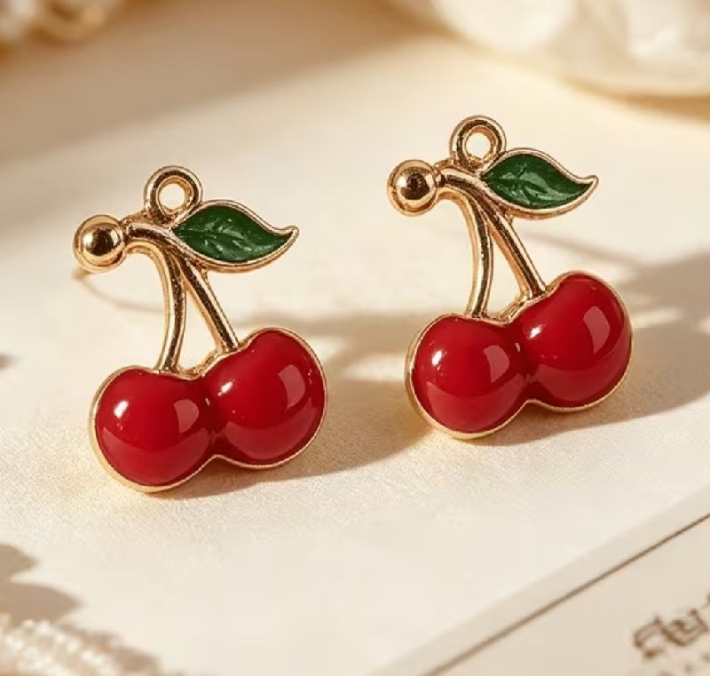 PENDIENTES CEREZA ROJA SIMPLE ACERO INOXIDABLE