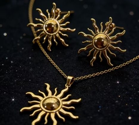 SET SOL DAMA COLLAR Y ARETES ACERO INOXIDABLE 45CM - 3.5CM