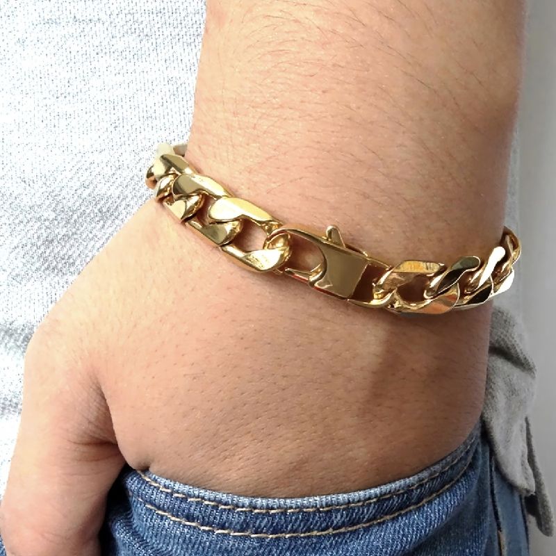 PULSERA CADENA TIPO CUBANA DE ACERO INOXIDABLE 21CM/12MM