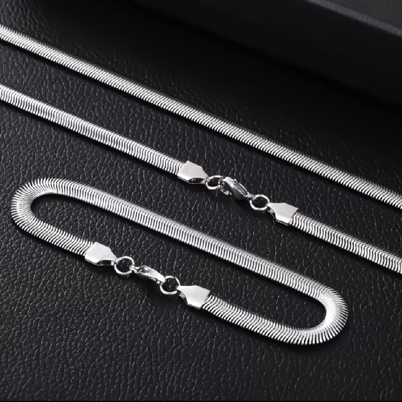 PULSERA PLATA HUESO DE SERPIENTE DE ACERO INOXIDABLE 21CM/6MM
