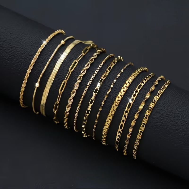 PULSERA CADENA DORADA MULTIESTILO DE ACERO INOXIDABLE 19CM