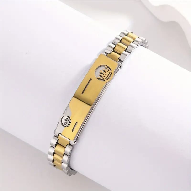 BRAZALETE CON PLACA DOBLE COLOR DE ACERO INOXIDABLE 21CM