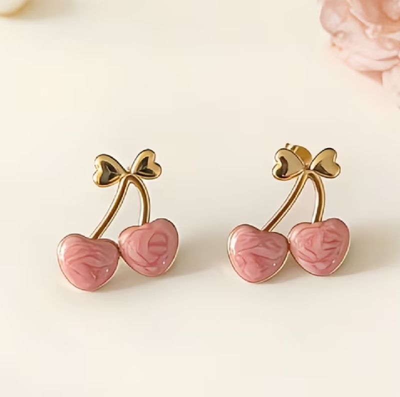 PENDIENTES CEREZA ROSA ACERO INOXIDABLE
