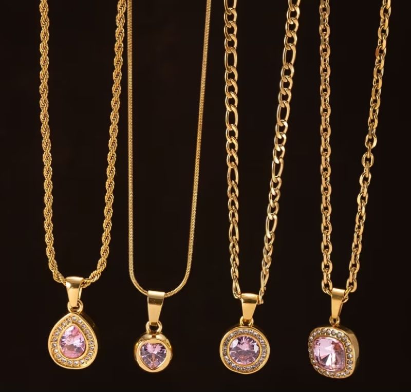COLLAR CON COLGANTE ROSA DORADA ACERO INOXIDABLE 40CM