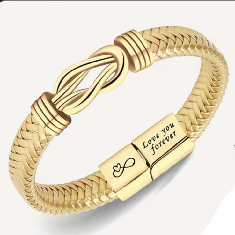 BRAZALETE DORADO GRABADO TIPO TEJIDO DE ACERO INOXIDABLE 19CM