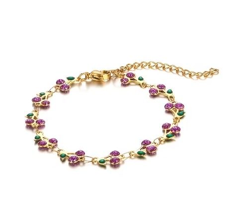 PULSERA DAMA CEREZAS MORADA ACERO INOXIDABLE 21CM