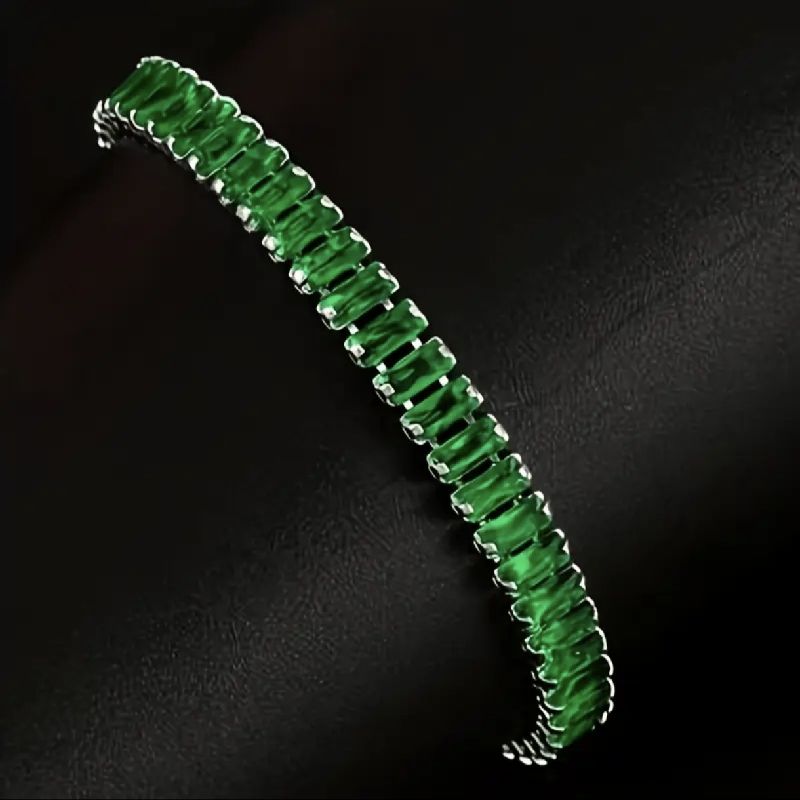 PULSERA CADENA PLATA TIPO TENIS CON PIEDRAS VERDES 18CM
