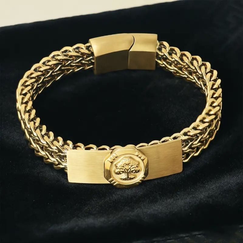BRAZALETE CADENA DOBLE DE ACERO INOXIDABLE CON PLACA 20CM