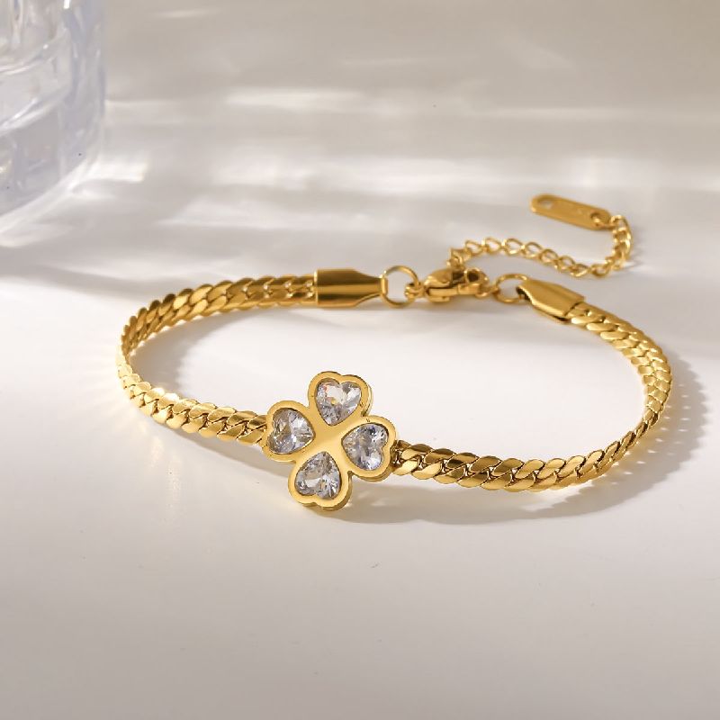 pulsera trebol blanco dorada