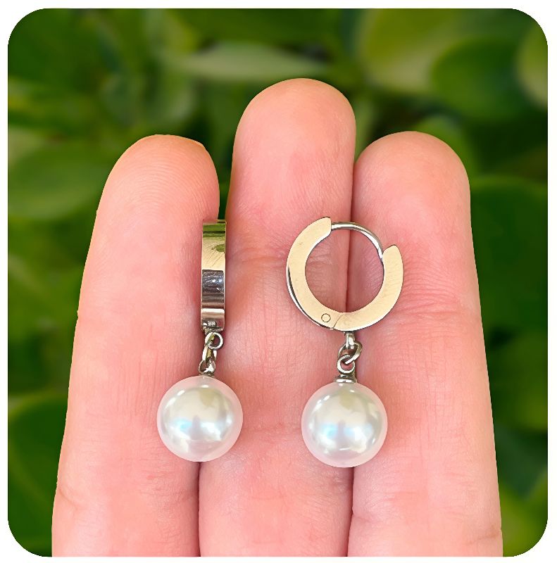 aretes arracadas plateada perla