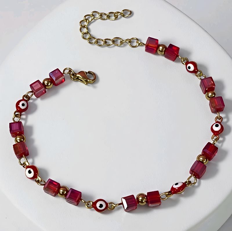 pulsera ojo turco rojo dorada