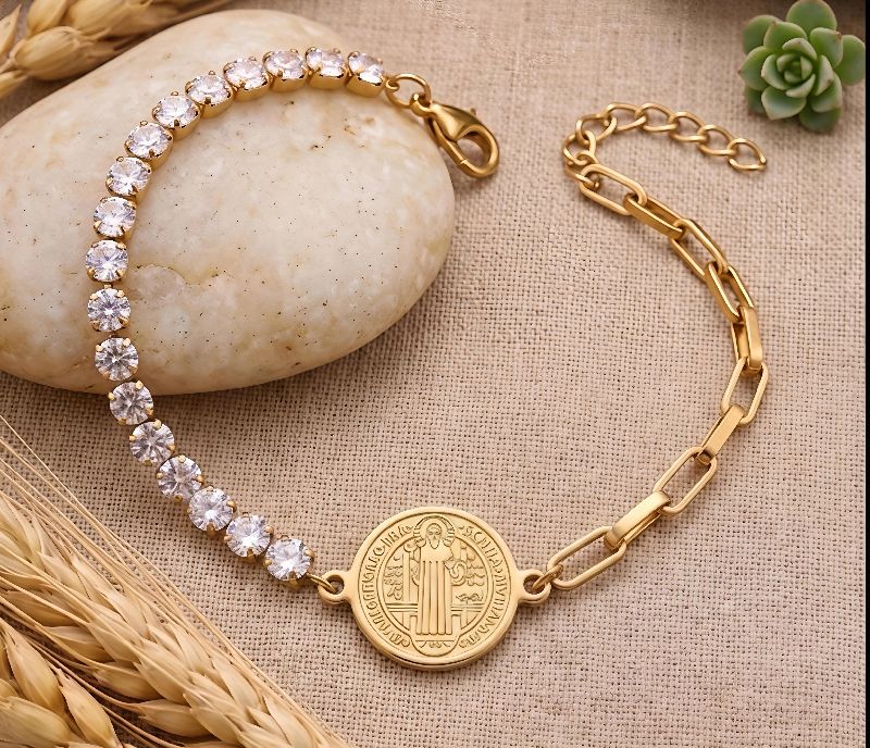 pulsera San Benito zirconias dorada