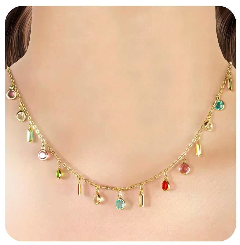 collar dorado cristales de colores