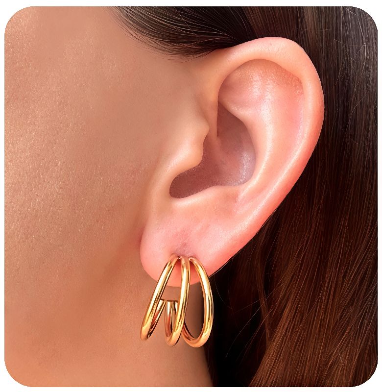 aretes arracadas triple dorada