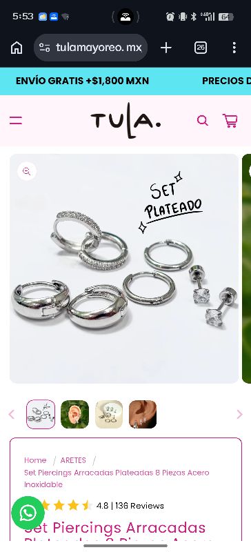 set aretes plateados básicos chiquitos con bolita