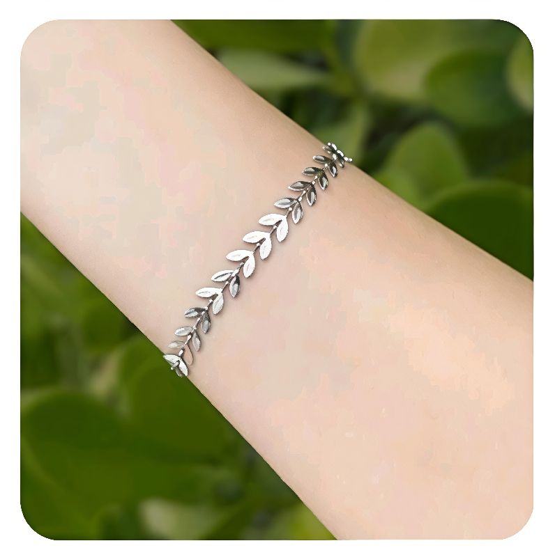 pulsera hojas laurel plateada