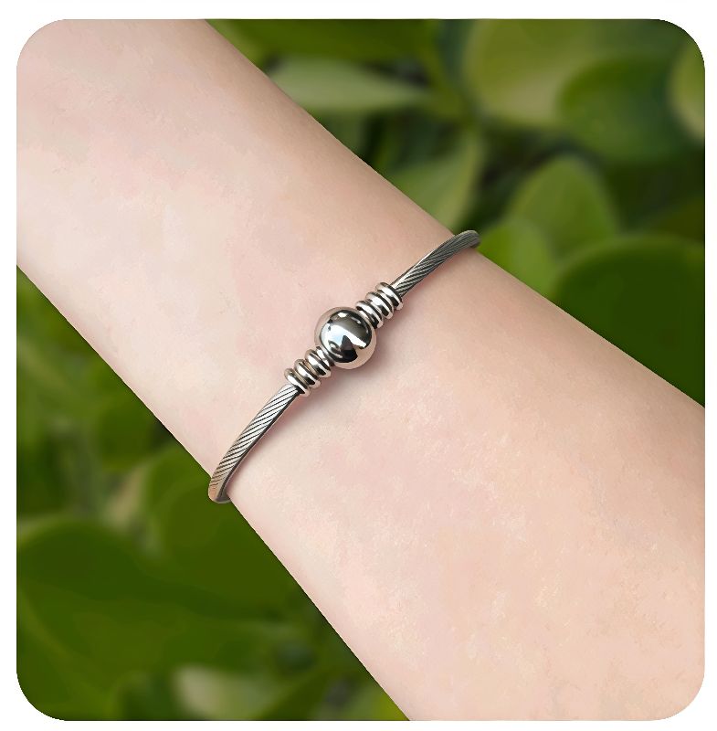 pulsera dura plateada bolita