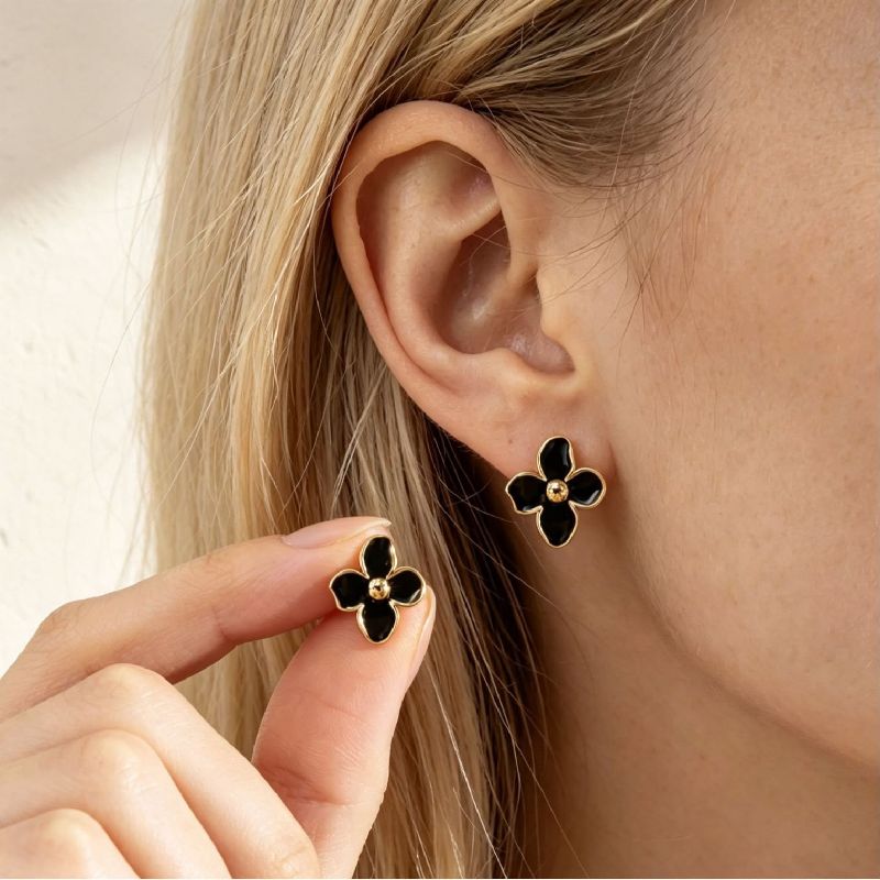 aretes flor negros (versión pequeña)