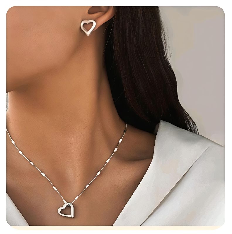 set corazón plateado