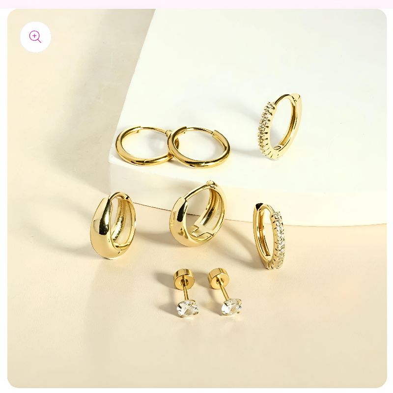 set arracadas doradas con zirconias chiquitos