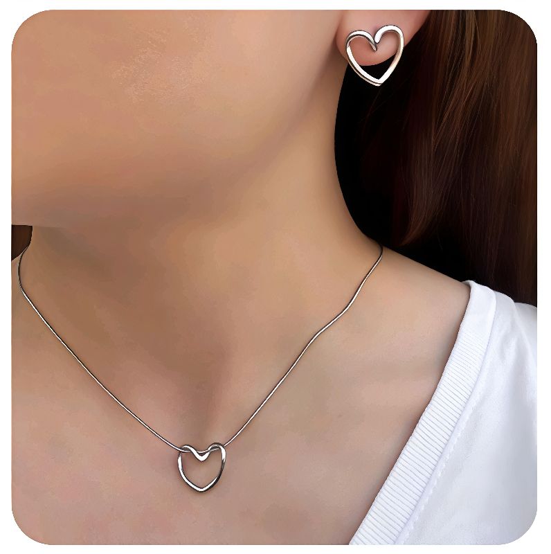 set corazón plateado