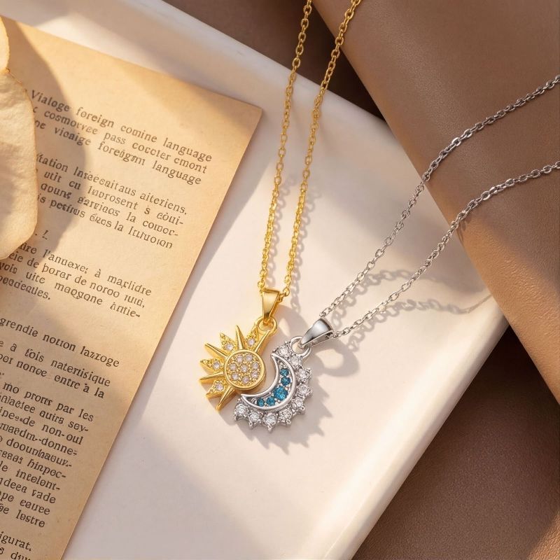 duo collares sol dorado - luna plateada