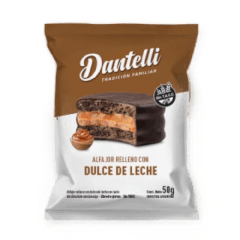 Alfajor Chocolate N R/Dulce de Leche 50g DANTELLI