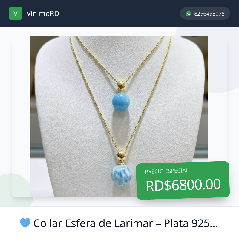 Esfera de larimar plata 925 con baño de oro